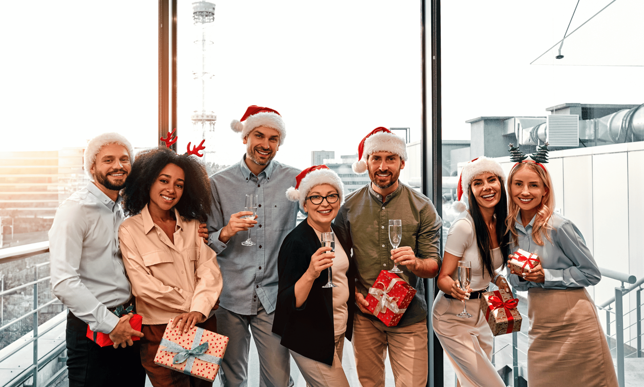 People celebrating a holiday at their office.